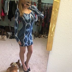 Geometric pattern bodycon long sleeve dress